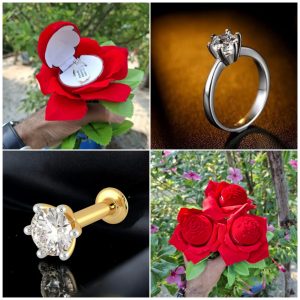 Rose With Diamond Cut Ring & Nosepin