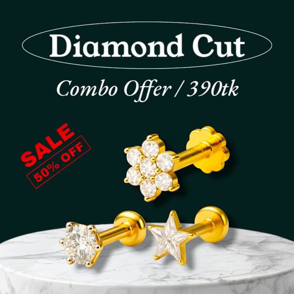 3 Original Diamond Cut Nosepin Combo