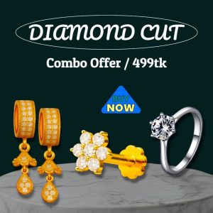 Diamond Cut Earring + Silver Ring + 7 Stone Nosepin Combo